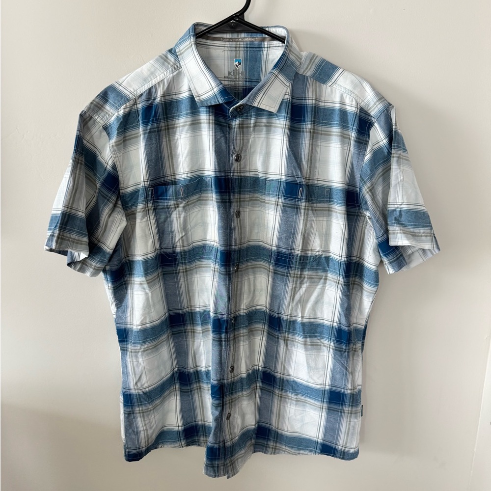 Kuhl Men's Casual Blue and White Plaid Shirt